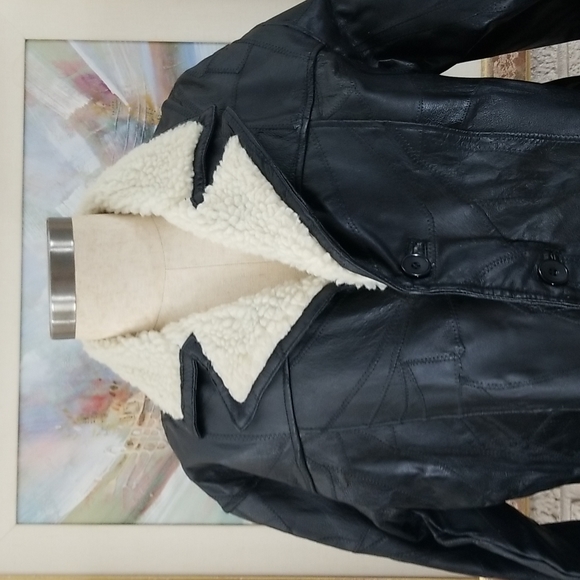 Cellini Genuine Patchwork Design Leather & Shearling Jacket - Picture 3 of 14